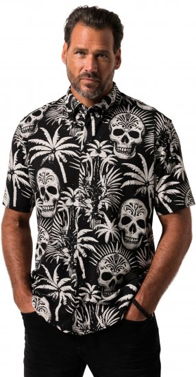 JP1880 Skull Pattern Jersey Short Sleeve Shirt Black - Camisas - Camisas 2XL-10XL