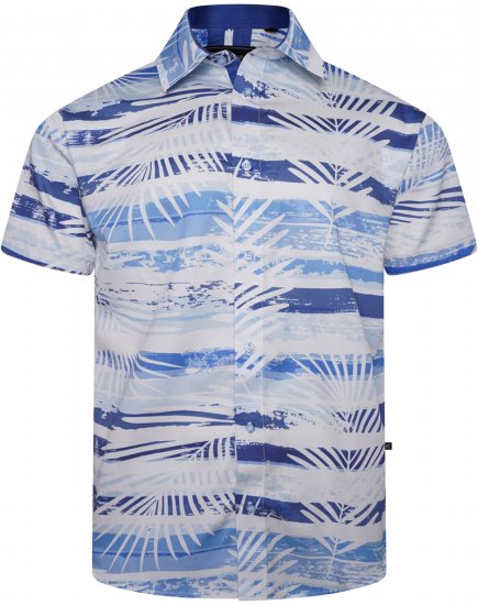 Kam Jeans 6065 Faded Leaf Short Sleeve Shirt Blue - Camisas - Camisas 2XL-10XL