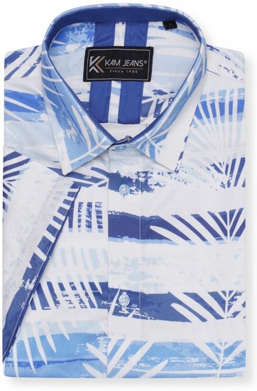 Kam Jeans 6065 Faded Leaf Short Sleeve Shirt Blue - Camisas - Camisas 2XL-10XL