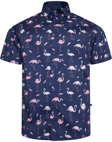 Kam Jeans 6068 Flamingo Short Sleeve Shirt Navy - Camisas - Camisas 2XL-10XL