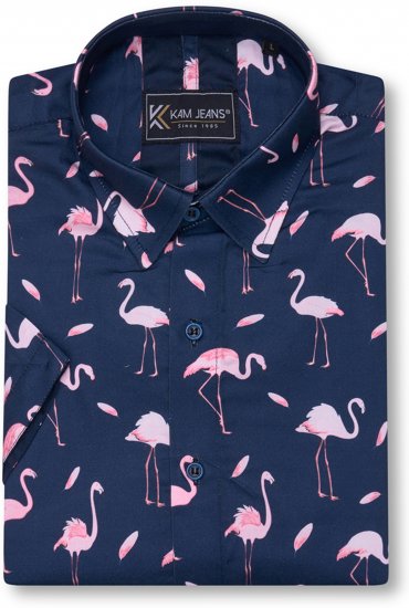 Kam Jeans 6068 Flamingo Short Sleeve Shirt Navy - Camisas - Camisas 2XL-10XL