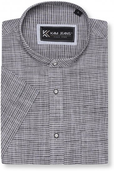 Kam Jeans 6334 Striped Grandad Short Sleeve Shirt Charcoal - Camisas - Camisas 2XL-10XL