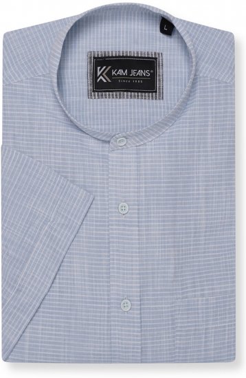 Kam Jeans 6334 Striped Grandad Short Sleeve Shirt Blue - Camisas - Camisas 2XL-10XL