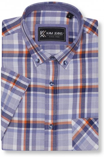 Kam Jeans 6339 Checked Short Sleeve Shirt Blue - Camisas - Camisas 2XL-10XL