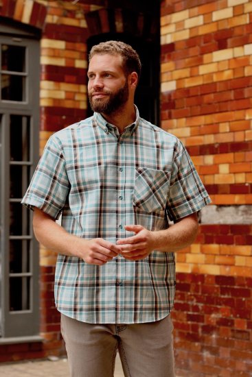 Kam Jeans 6339 Checked Short Sleeve Shirt Mineral Blue - Camisas - Camisas 2XL-10XL