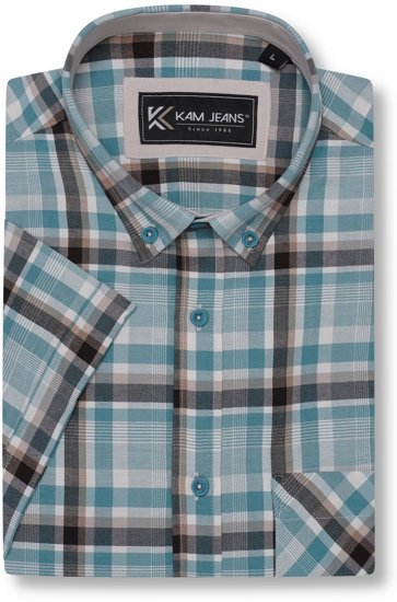 Kam Jeans 6339 Checked Short Sleeve Shirt Mineral Blue - Camisas - Camisas 2XL-10XL