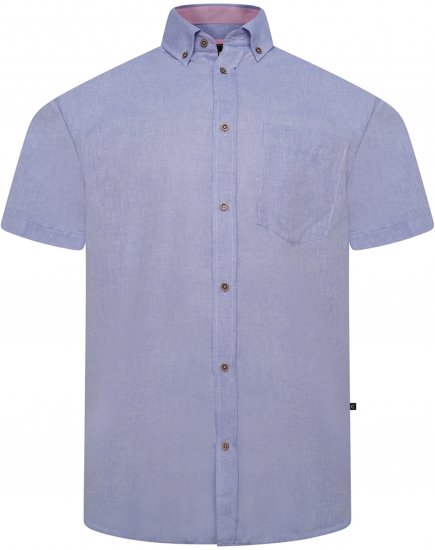 Kam Jeans 6340 Linen Mix Short Sleeve Shirt Blue - Camisas - Camisas 2XL-10XL