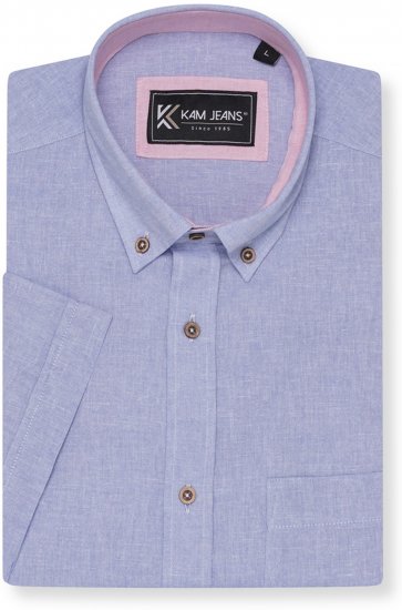 Kam Jeans 6340 Linen Mix Short Sleeve Shirt Blue - Camisas - Camisas 2XL-10XL