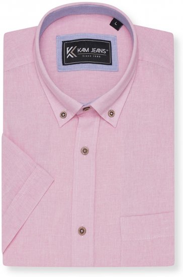 Kam Jeans 6340 Linen Mix Short Sleeve Shirt Pink - Camisas - Camisas 2XL-10XL