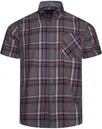 Kam Jeans 6350 Casual Checked Short Sleeve Shirt Grey - Camisas - Camisas 2XL-10XL