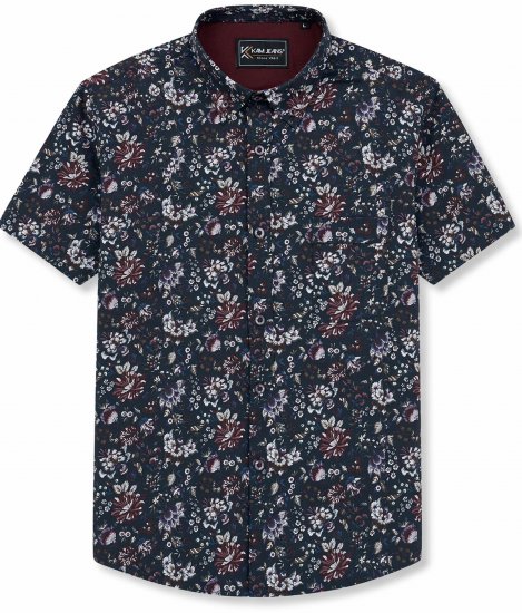 Kam Jeans 6387 Floral Print Short Sleeve Shirt Navy - Camisas de manga corta - Camisas Manga Corta Tallas Grandes