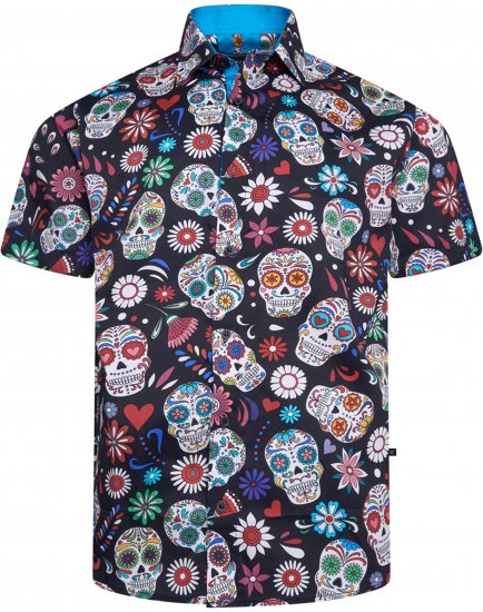 Kam Jeans 6069 Skull Print Short Sleeve Black - Camisas - Camisas 2XL-10XL