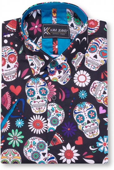 Kam Jeans 6069 Skull Print Short Sleeve Black - Camisas - Camisas 2XL-10XL