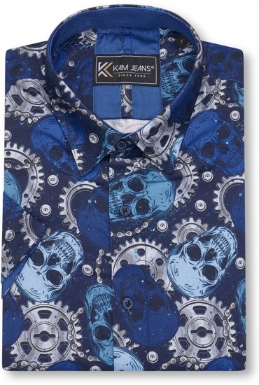 Kam Jeans 6070 Retro Skull Short Sleeve Shirt Navy - Camisas - Camisas 2XL-10XL