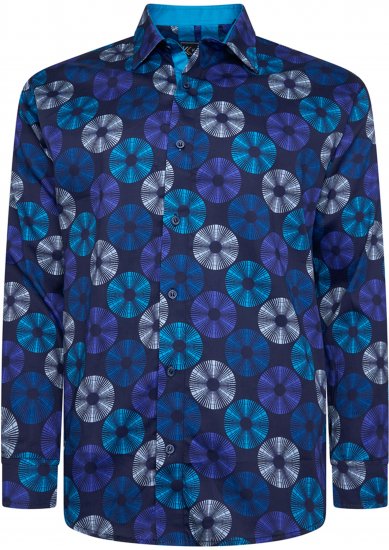 Kam Jeans 6071 Record Print Long Sleeve Shirt Navy - Camisas - Camisas 2XL-10XL