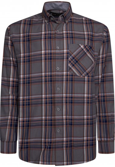 Kam Jeans 6350 Casual Gingham Check Shirt Long Sleeve Grey - Camisas - Camisas 2XL-10XL