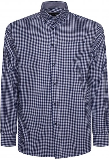 Kam Jeans 6351 Classic Gingham Shirt Long Sleeve Navy - Camisas - Camisas 2XL-10XL