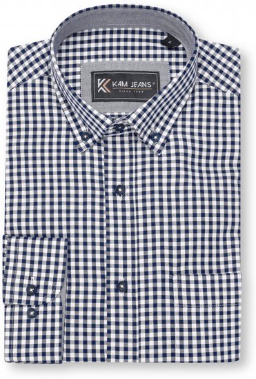 Kam Jeans 6351 Classic Gingham Shirt Long Sleeve Navy - Camisas - Camisas 2XL-10XL