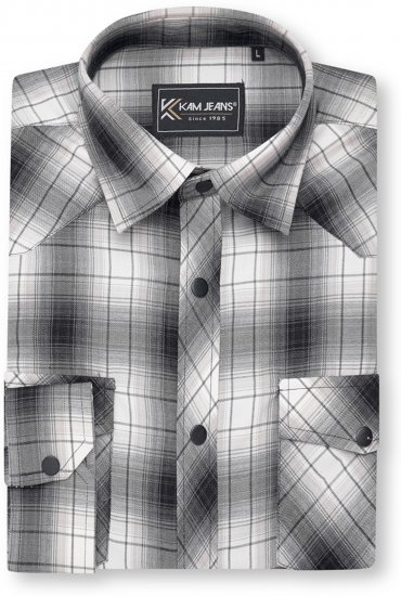 Kam Jeans 6352 Western Twin Pocket Long Sleeve Shirt Charcoal - Camisas - Camisas 2XL-10XL