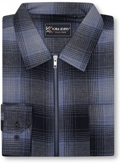 Kam Jeans 6354 Zip Through Check Shirt Charcoal - Camisas - Camisas 2XL-10XL