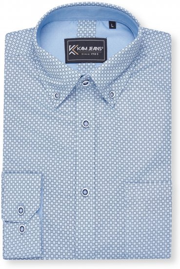 Kam Jeans 6361 All Over Geo Print Long Sleeve Shirt Sky Blue - Camisas - Camisas 2XL-10XL
