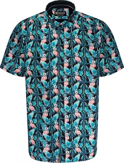 Kam Jeans P024 Flamingo Print Shirt Black - Camisas - Camisas 2XL-10XL