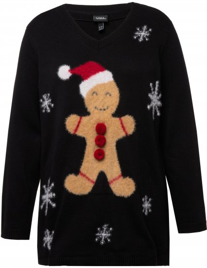 Ulla Popken Gingerbread Man Christmas Sweater Black - Sudaderas y hoodies - 