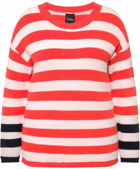 Ulla Popken Mixed Stripe Long Sleeve Sweater Hibiscus Red - Sudaderas y hoodies - 