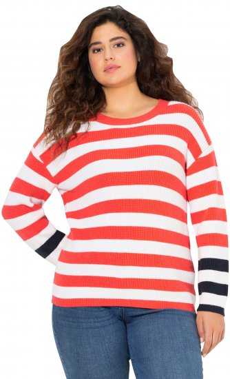 Ulla Popken Mixed Stripe Long Sleeve Sweater Hibiscus Red - Sudaderas y hoodies - 