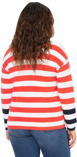 Ulla Popken Mixed Stripe Long Sleeve Sweater Hibiscus Red - Sudaderas y hoodies - 