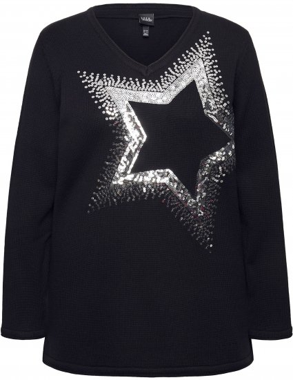 Ulla Popken Sequined Star Rolled Edge Sweater Black - Sudaderas y hoodies - 