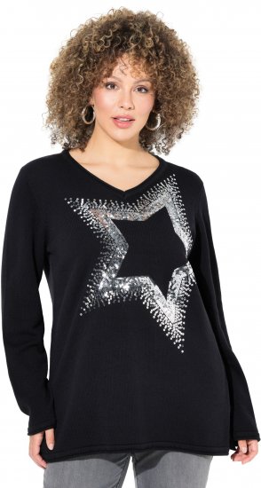 Ulla Popken Sequined Star Rolled Edge Sweater Black - Sudaderas y hoodies - 