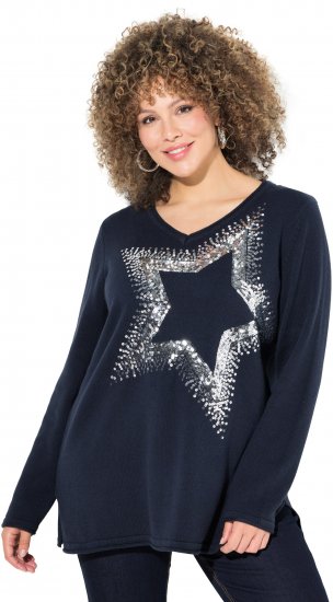 Ulla Popken Sequined Star Rolled Edge Sweater Navy - Sudaderas y hoodies - 