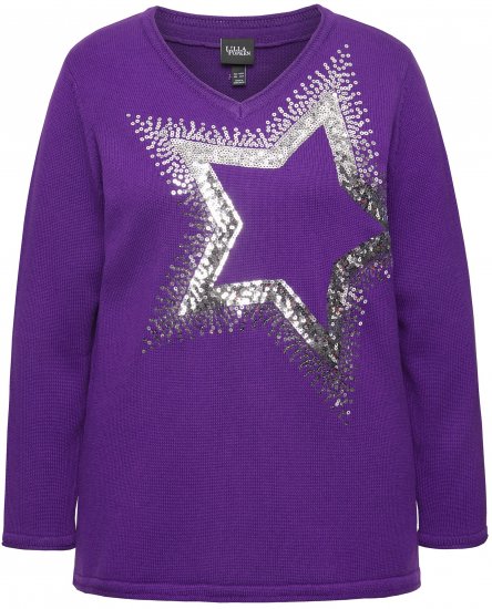 Ulla Popken Sequined Star Rolled Edge Sweater Dark Purple - Sudaderas y hoodies - 