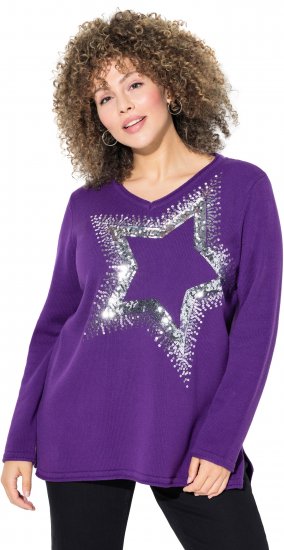 Ulla Popken Sequined Star Rolled Edge Sweater Dark Purple - Sudaderas y hoodies - 