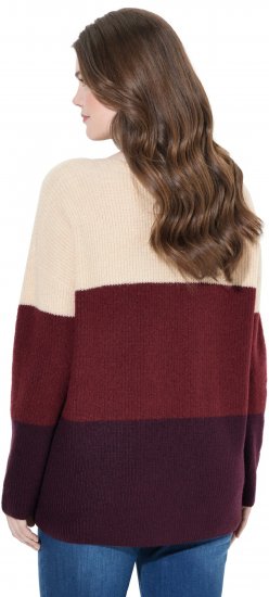 Ulla Popken Cable Knit Block Stripe V-Neck Sweater Dark Ruby - Sudaderas y hoodies - 