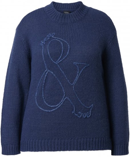 Ulla Popken Textured Glitter Embroidery Oversized Sweater Ink Blue - Sudaderas y hoodies - 