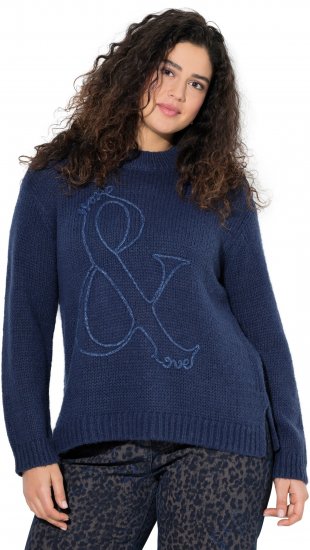 Ulla Popken Textured Glitter Embroidery Oversized Sweater Ink Blue - Sudaderas y hoodies - 