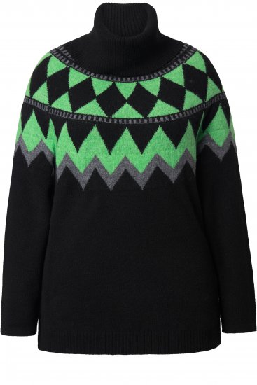 Ulla Popken Neon Alpine Pattern Long Sleeve Turtleneck Sweater Apple Green - Sudaderas y hoodies - 