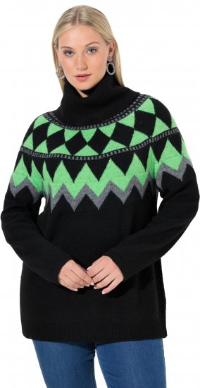 Ulla Popken Neon Alpine Pattern Long Sleeve Turtleneck Sweater Apple Green - Sudaderas y hoodies - 