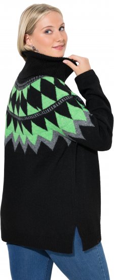 Ulla Popken Neon Alpine Pattern Long Sleeve Turtleneck Sweater Apple Green - Sudaderas y hoodies - 