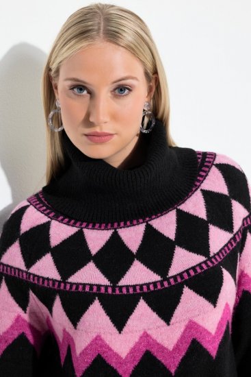 Ulla Popken Neon Alpine Pattern Long Sleeve Turtleneck Sweater Light Pink - Sudaderas y hoodies - Sudaderas, Hoodies y Punto Cómodos