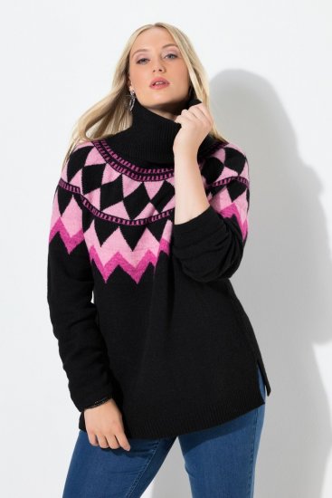 Ulla Popken Neon Alpine Pattern Long Sleeve Turtleneck Sweater Light Pink - Sudaderas y hoodies - Sudaderas, Hoodies y Punto Cómodos