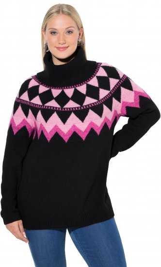 Ulla Popken Neon Alpine Pattern Long Sleeve Turtleneck Sweater Light Pink - Sudaderas y hoodies - 