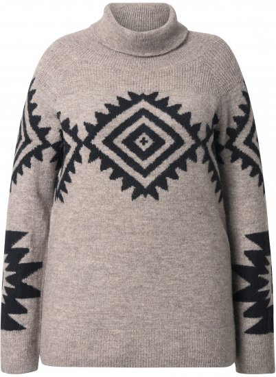 Ulla Popken Aztec Pattern Turtleneck Sweater Pebble Grey - Sudaderas y hoodies - 