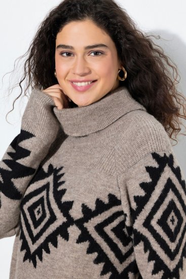 Ulla Popken Aztec Pattern Turtleneck Sweater Pebble Grey - Sudaderas y hoodies - Sudaderas, Hoodies y Punto Cómodos