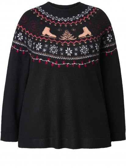 Ulla Popken Norwegian Style Christmas Sweater Black - Sudaderas y hoodies - 