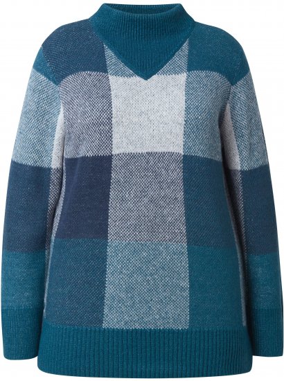 Ulla Popken Grand Check Long Sleeve Sweater Teal - Sudaderas y hoodies - 