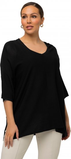 Ulla Popken Oversized 3/4 Sleeve V-Neck Sweater Black - Sudaderas y hoodies - 