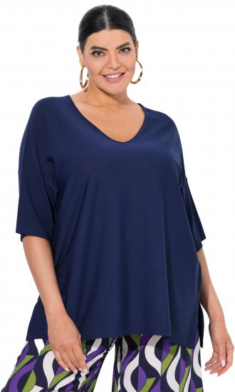 Ulla Popken Oversized 3/4 Sleeve V-Neck Sweater Navy - Sudaderas y hoodies - 